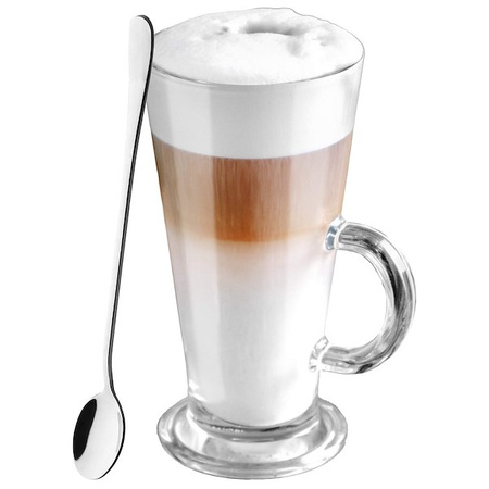 Szklanki do kawy, pucharki do deserów z uchem 280 ml z długimi łyżeczkami komplet 6 szt.