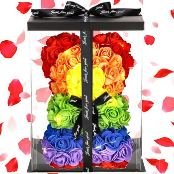 Miś podświetlany z róż 25 cm kolorowy LED ciepły biały