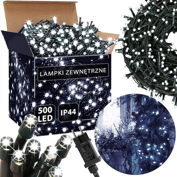 Lampki choinkowe 500 led biały zimny + flash 25m oświetlenie świąteczne IP44