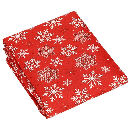 Bieżnik na stół 140 x 220 cm obrus świąteczny ze śnieżynkami czerwony