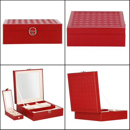 Kufer, szkatułka na biżuterię ekoskóra 25x25x8,5 cm bordowy z przegródkami