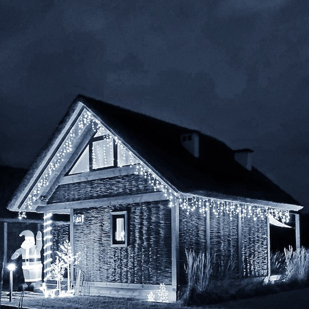 Kurtyna świetlna 750 led girlanda, lampki zewnętrzne sople zimny biały + flash