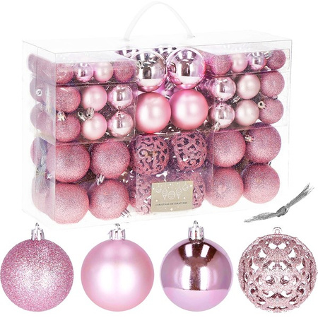 Bombki choinkowe 100 szt. ozdoby świąteczne zestaw 6/4/3 cm różowe