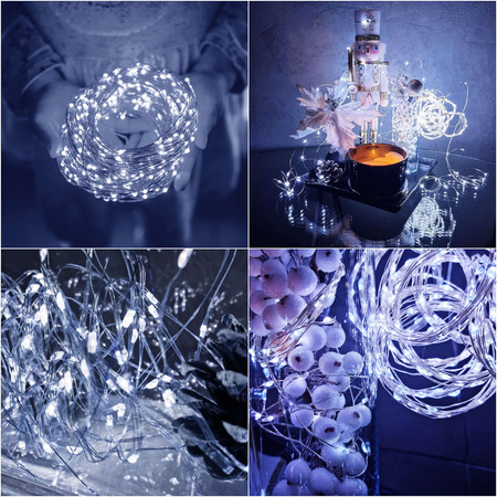 Lampki choinkowe druciki na szpuli 1000 LED biały zimny wewnętrzno-zewnętrzne