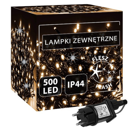 Lampki choinkowe 500 led biały ciepły + flash 25m oświetlenie świąteczne IP44