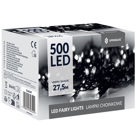 Lampki choinkowe 500 led zimny biały 27,5 m oświetlenie IP44 na prąd
