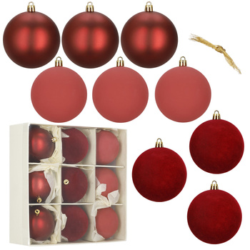 Bombki choinkowe, zestaw 9 szt. dekoracji do stroika 8,5 cm nietłukące bordowe