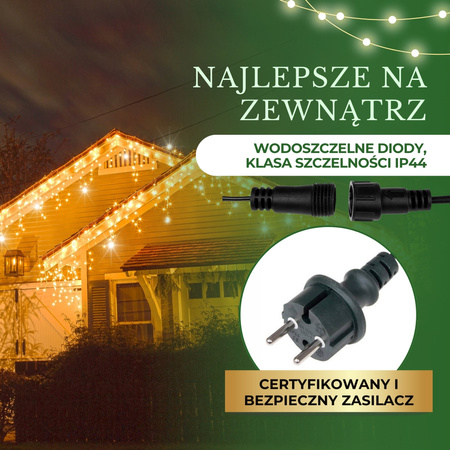Kurtyna świetlna 300 led girlanda, lampki zewnętrzne sople ciepły biały + flash