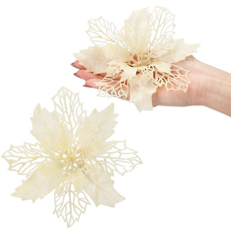 Gwiazda betlejemska, sztuczny kwiat, poinsecja ażurowa z brokatem