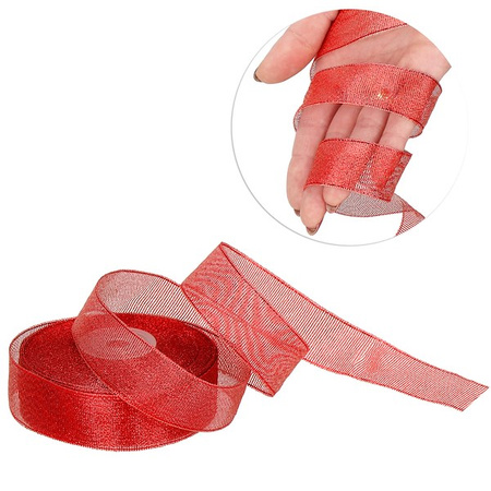 Wstążka dekoracyjna czerwona do kokard 22m taśma