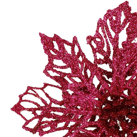 Gwiazda betlejemska, sztuczny kwiat poinsecja 13 cm różowa z brokatem