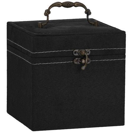 Kuferek, szkatułka na biżuterię 12x12x12 cm czarny z przegródkami welurowy
