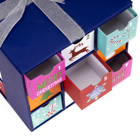 Kalendarz adwentowy, świąteczny pudełko z 24 szufladkami do uzupełnienia, multikolor