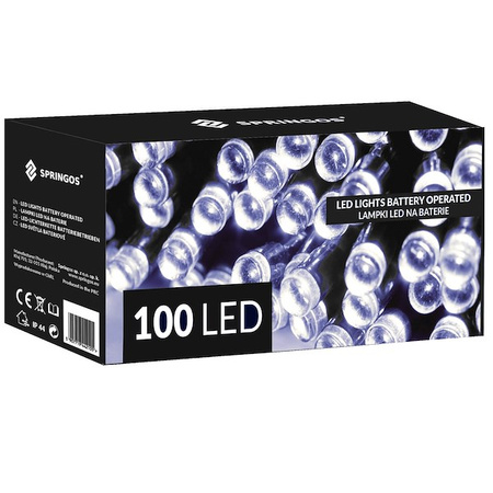 Lampki choinkowe 100 Led na baterie biały zimny z pilotem