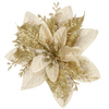 Gwiazda betlejemska 2 szt. sztuczny kwiat, poinsecja kremowo-złota z brokatem na klipsie