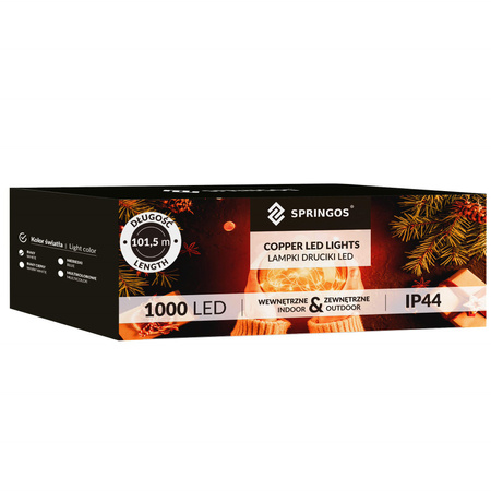 Lampki choinkowe druciki na szpuli 1000 LED biały zimny wewnętrzno-zewnętrzne