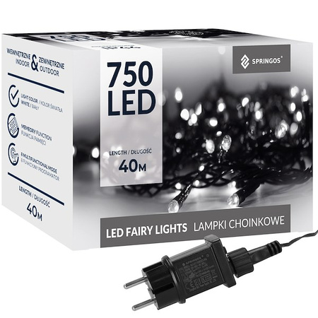 Lampki choinkowe 750 led biały zimny + flash 25m oświetlenie świąteczne IP44