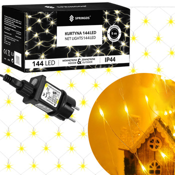 Kurtyna świetlna ciepły biały 144 Led lampki wewnętrzno-zewnętrzne siatka z programatorem