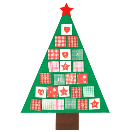 Kalendarz adwentowy Choinka 102 cm dekoracja świąteczna na ścianę filc, multikolor