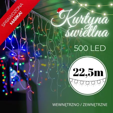 Kurtyna świetlna 500 led girlanda, lampki wewnętrzno-zewnętrzne sople multikolor