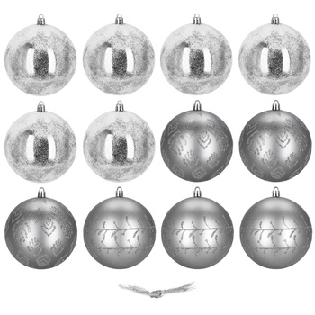 Srebrne bombki choinkowe 11 cm 12 szt.  komplet dekoracje świąteczne zdobione