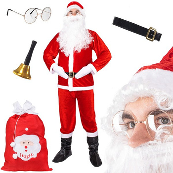 Strój Mikołaja 11 elementów z workiem, kostium czerwony