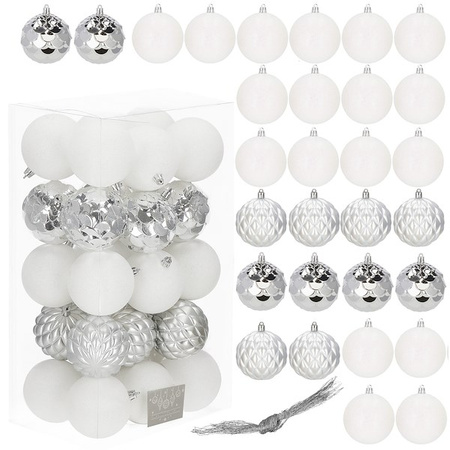Bombki choinkowe 30 szt. ozdoby świąteczne zestaw 8 cm białe