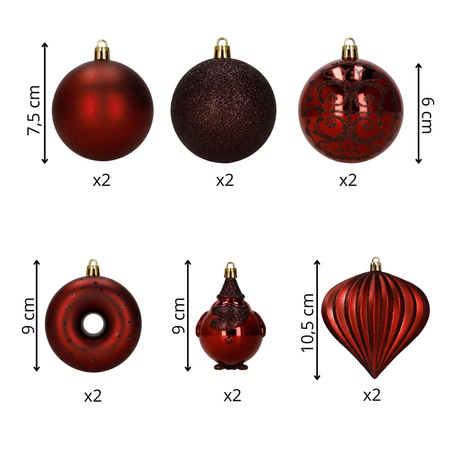 Bombki choinkowe 12 szt. komplet dekoracje świąteczne, nietłukące, czerwone