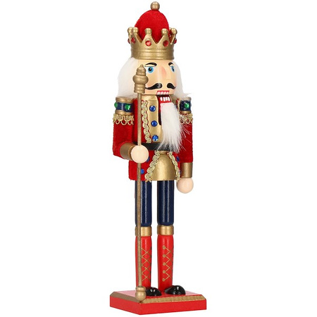 Dziadek do orzechów 31 cm z berłem, drewniany żołnierzyk multikolor, figurka świąteczna