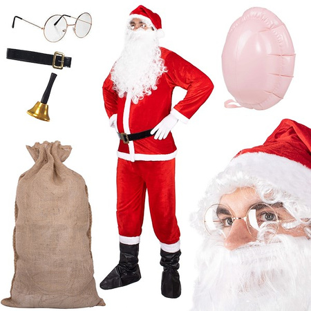 Strój Mikołaja 12 elementów z workiem i brzuchem, kostium czerwony