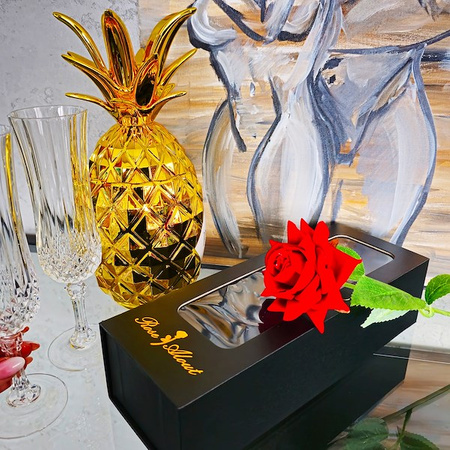 Wieczna róża na łodydze 27 cm z pudełkiem prezentowym sztuczny kwiat czerwony