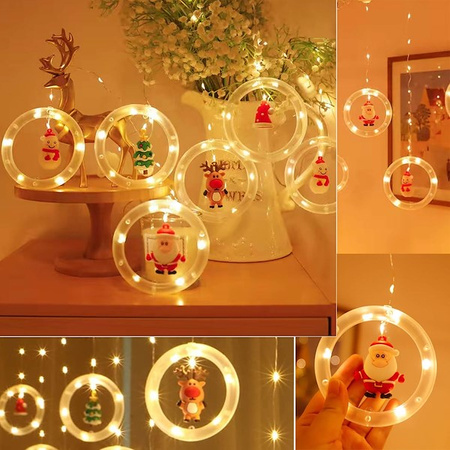 Kurtyna świetlna 110 led girlanda, lampki bombki z figurkami biały ciepły na USB