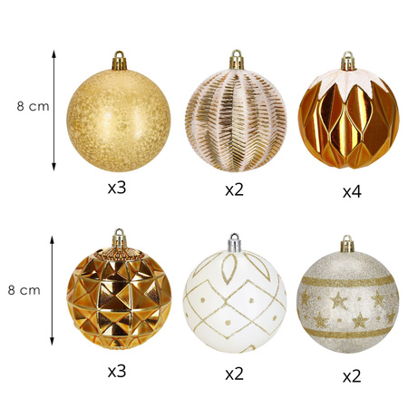 Bombki choinkowe 16 szt. ozdoby świąteczne zestaw 8cm biały, złoty