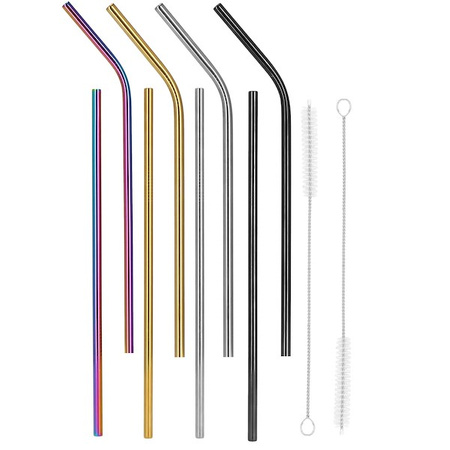 Słomki metalowe do napojów 8 szt. kolorowe wielorazowe rurki z etui i szczoteczkami