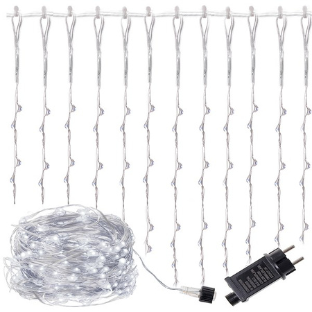 Kurtyna świetlna 400 led girlanda, lampki wewnętrzno-zewnętrzne sople zimny biały