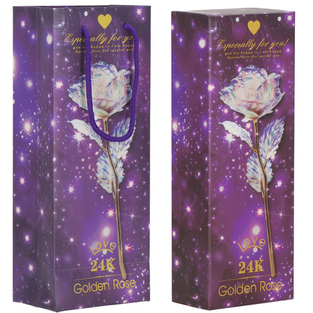 Wieczna róża 25 cm świecąca dekoracja LED sztuczny kwiat czerwony ze złotą łodygą