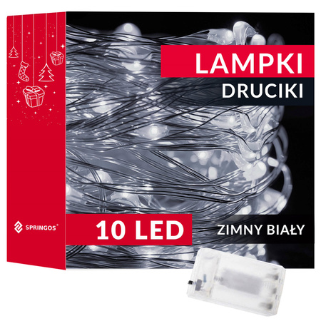 Lampki choinkowe 10 led na baterie druciki mikro biały zimny