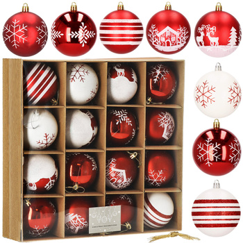 Bombki choinkowe 16 szt. czerwony 8 cm zestaw choinkowy