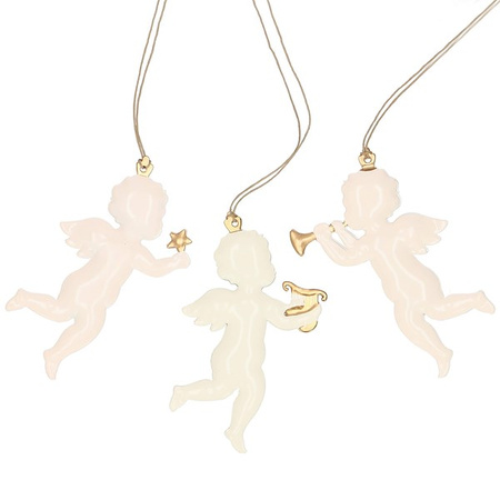 Świąteczne zawieszki 7cm metalowe aniołki zestaw 3 szt. kremowy