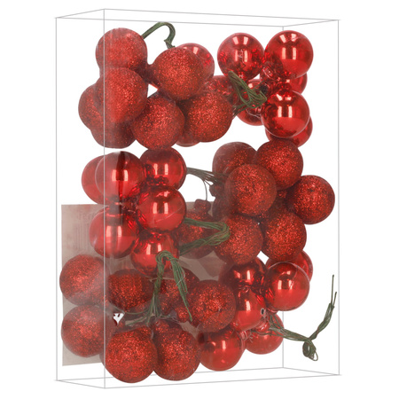 Bombki choinkowe 54 szt. na drucikach ozdoby choinkowe brokatowe matowe czerwone