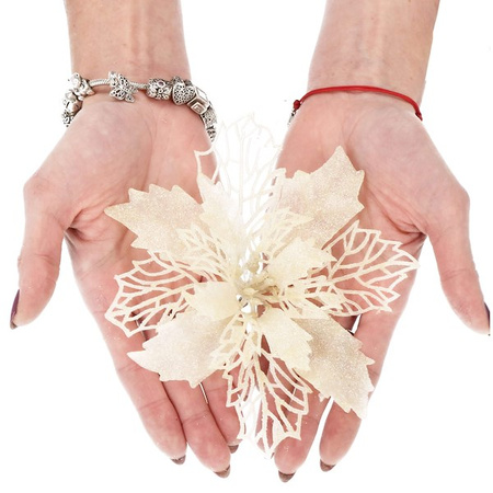 Gwiazda betlejemska, sztuczny kwiat, poinsecja ażurowa z brokatem