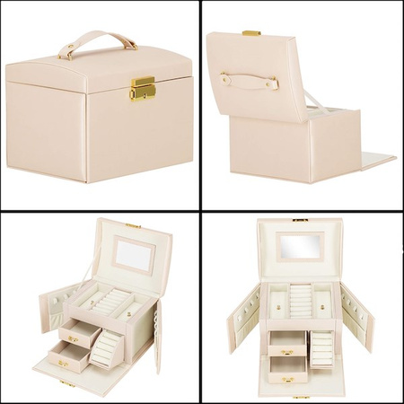 Kufer, szkatułka na biżuterię ekoskóra 17,5x12x13,5 cm jasny różowy z przegródkami