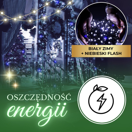 Lampki choinkowe 500 Led zimny biały+ niebieski flash 41,5 m oświetlenie świąteczne IP44