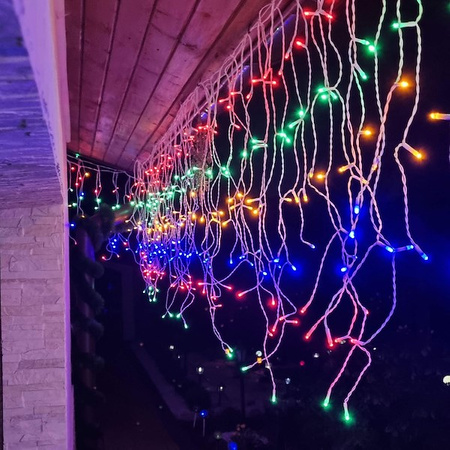 Kurtyna świetlna 200 led girlanda, lampki wewnętrzno-zewnętrzne sople multikolor