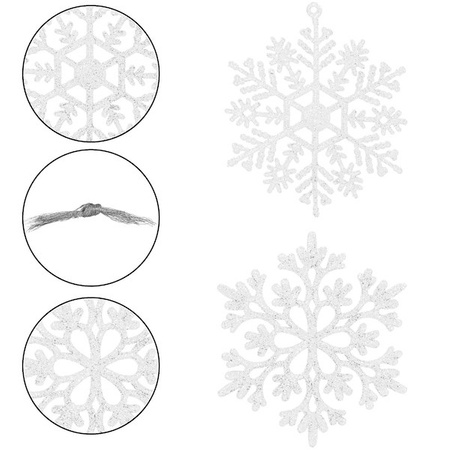 Zawieszka choinkowa 12 szt. śnieżynka świąteczna ozdoba białe brokat