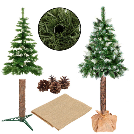 Choinka na pniu sztuczna 140 cm sosna diamentowa ośnieżona jak żywa premium