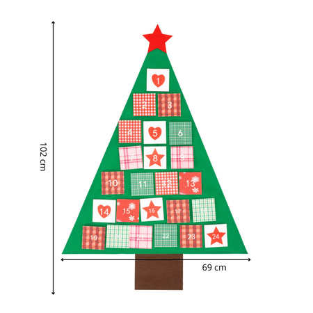 Kalendarz adwentowy Choinka 102 cm dekoracja świąteczna na ścianę filc, multikolor