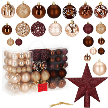 Bombki choinkowe 101 szt. ozdoby świąteczne zestaw z gwiazdą brązowe, rose gold