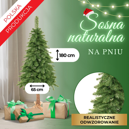 Choinka na pniu sztuczna 180 cm sosna jak żywa gęsta premium