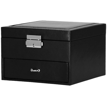 Kufer, szkatułka na biżuterię ekoskóra 16x16x11 cm czarny z szufladą i lusterkiem